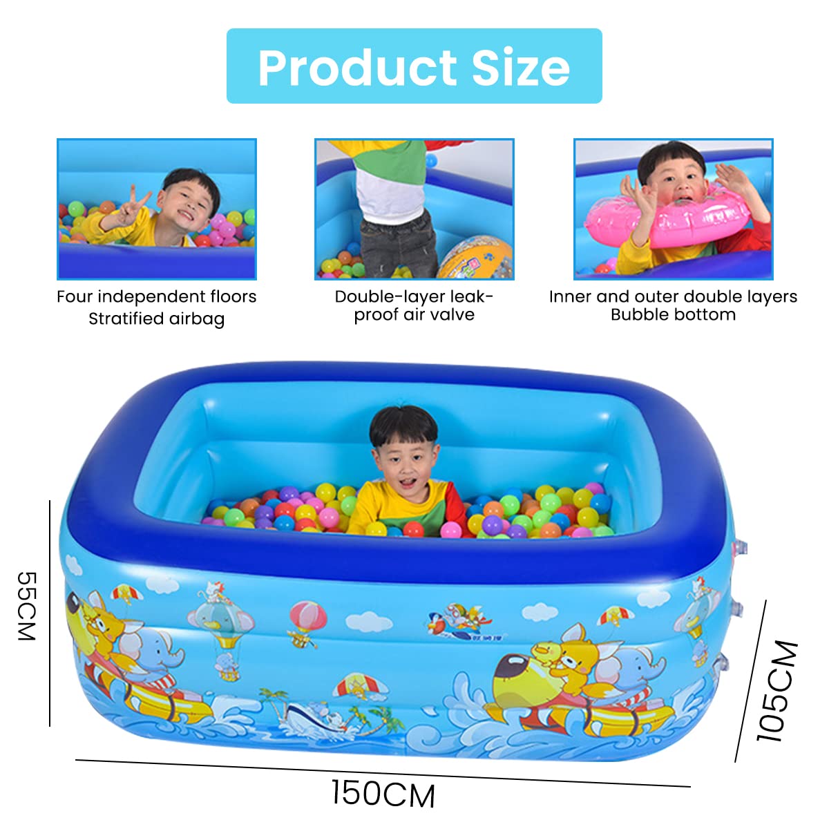 Proberos 150*100*55cm Baby Swimming Pool for Kids, Thicken PVC Inflatable Swimming Pool for Fun Indoor Outdoor Summer Activities Proberos 150*100*55cm Baby Swimming Pool for Kids, Thicken PVC Inflatable Swimming Pool for Fun Indoor Outdoor Summer Activities